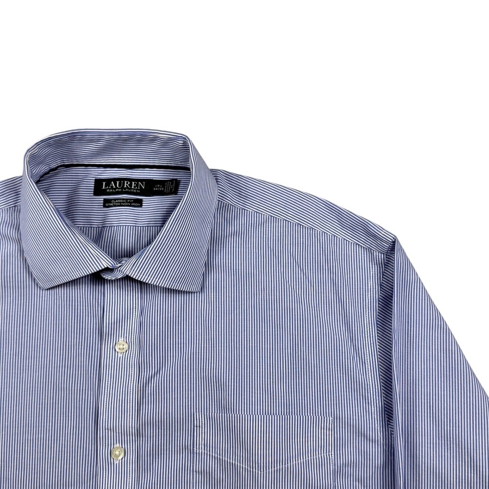 Lauren Ralph Lauren Mens‎ Classic Fit Stretch Non Iron Shirt Blue 17.5